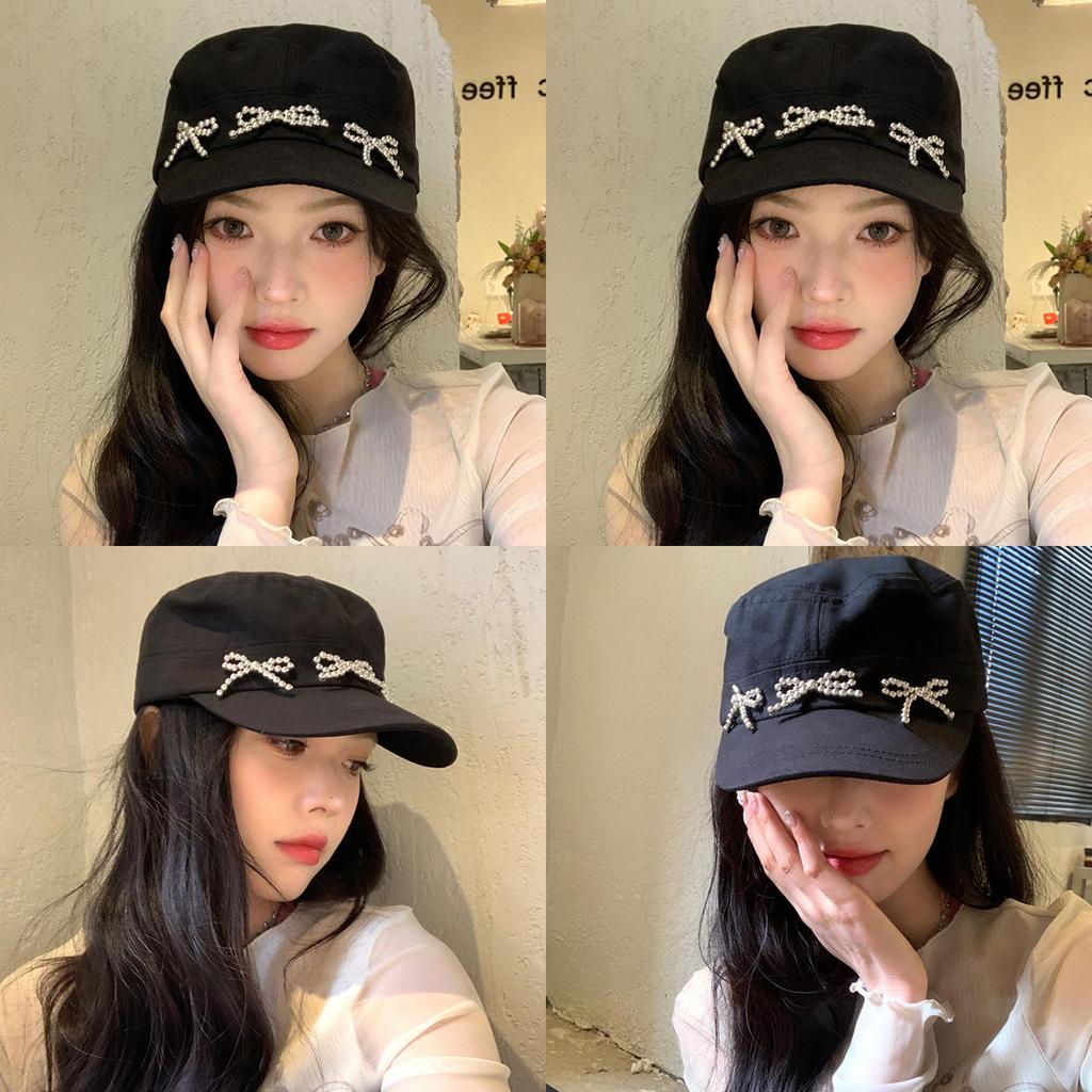 Stylish Korean Retro Black Bowknot Baseball Cap For Women Ideal For Spring Summer Wear