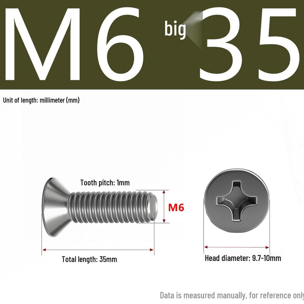 201 Stainless Steel Countersunk Phillips Head Screw: Flat Head Bolt M2-M8
