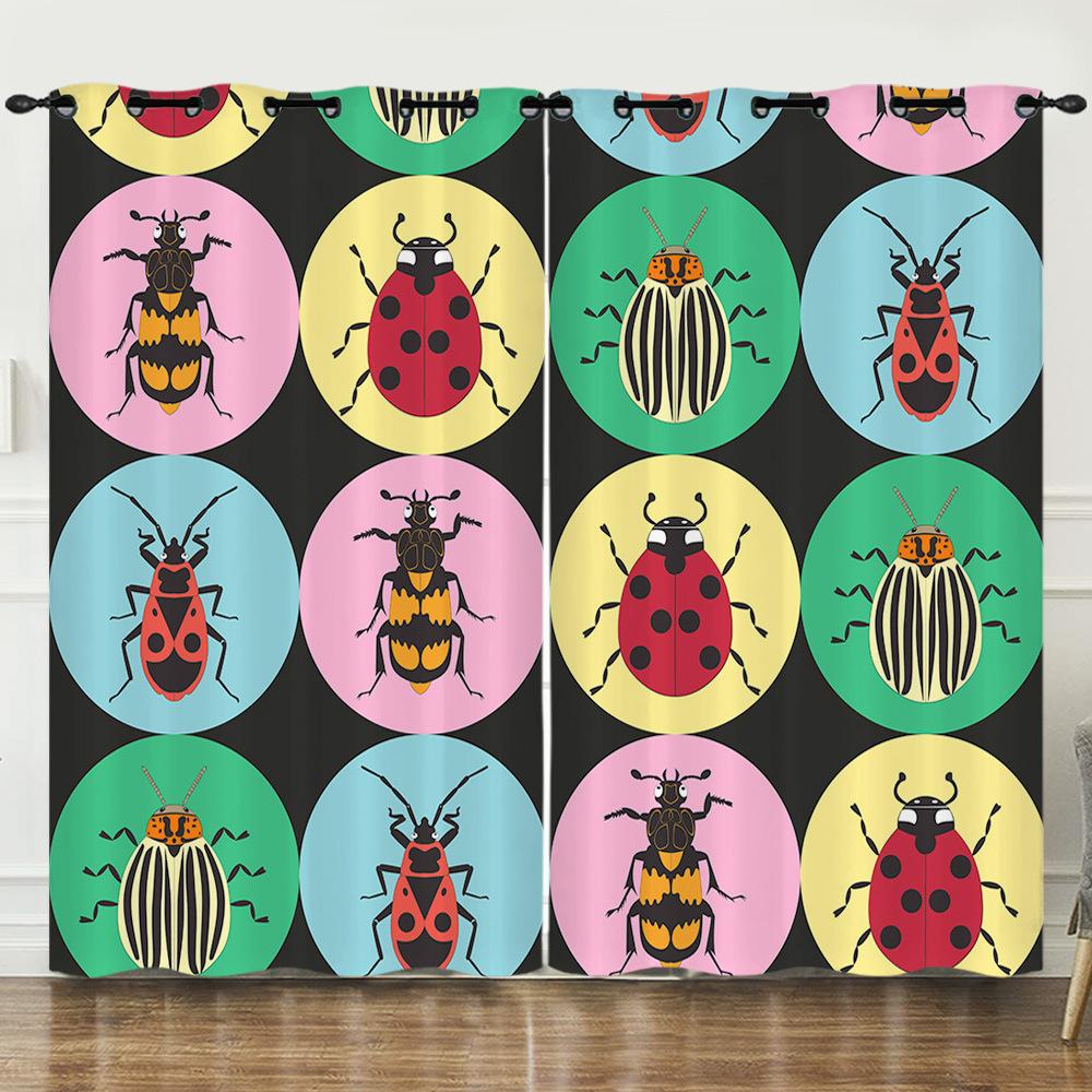 Vorhang Cartoon Käfer Tier Digitaldruck Verdunkelungsvorhang Ohne Bohren