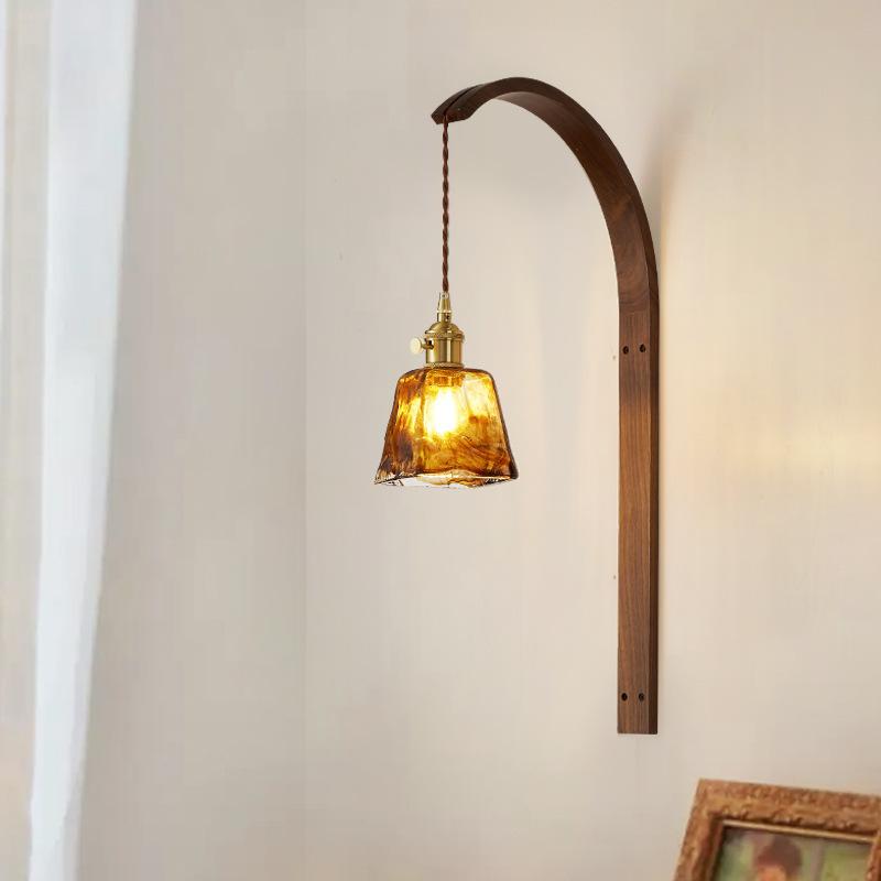 Japanese Retro Copper Wall Lamp Walnut Living Room Background Wall Corridor Study Bedroom Bedside Lamp Lighting