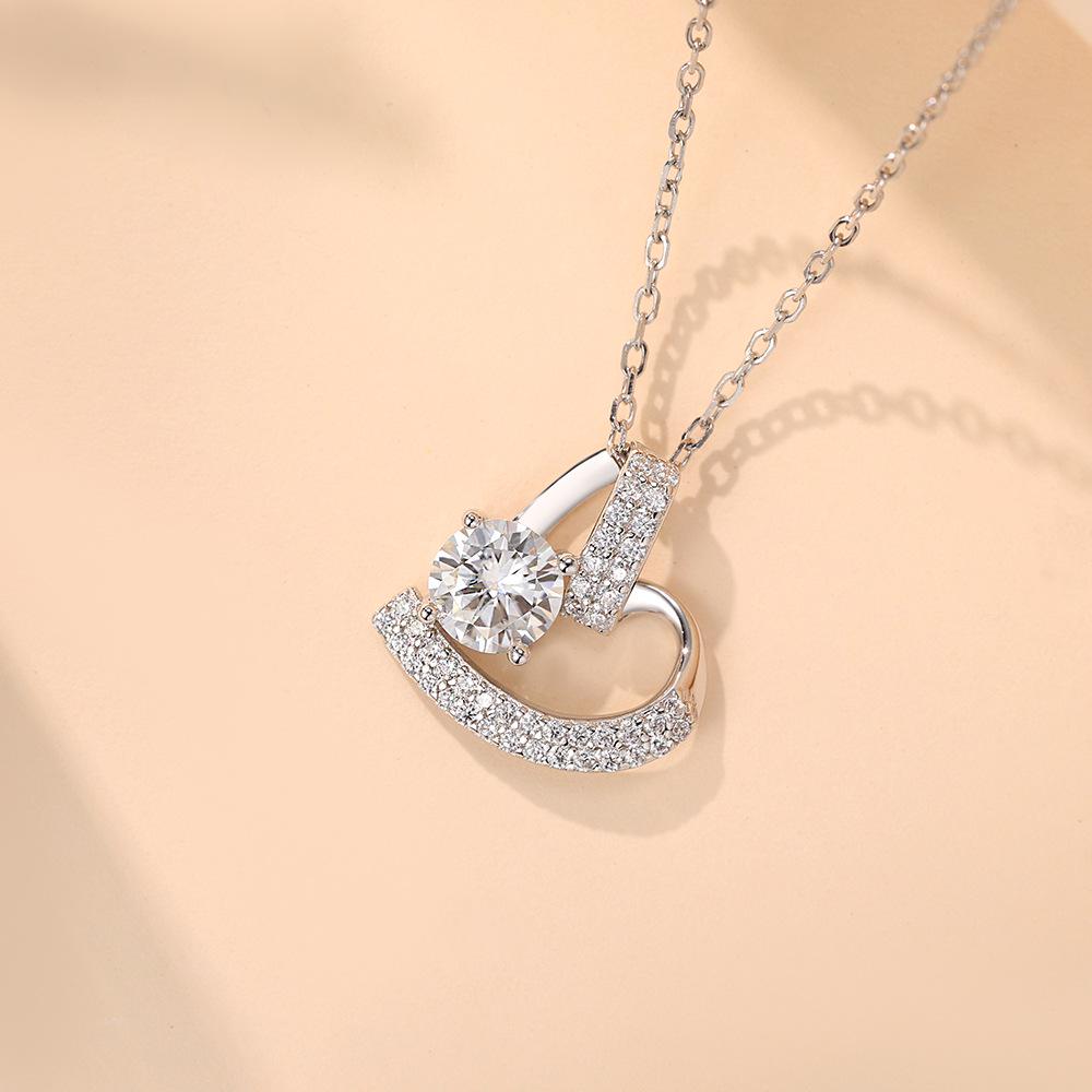 925 Sterling Silver Moissanite Heart Pendant Necklace for Women
