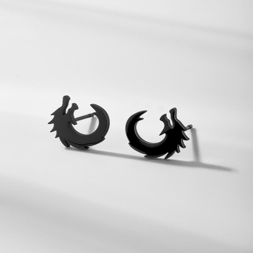 My Shape Punk Dragon Totem Stud Earrings for Men Women Hippop Black Color Stainless Steel Earring Vintage Jewelry Celtics Amulet