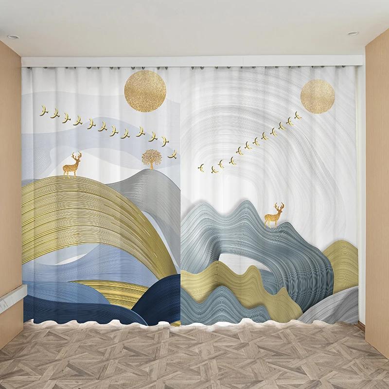 Nordic Simple Modern High Shading Curtain Light Luxury High-end Elk Bedroom Chinese Living Room Blackout Window Drapes 2 Pieces
