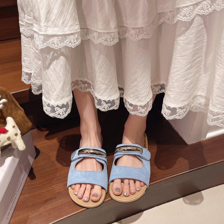 Internet celebrity super fire Velcro flat bottom slippers women's summer fashion wear soft bottom ugly cute summer casual cool slippers