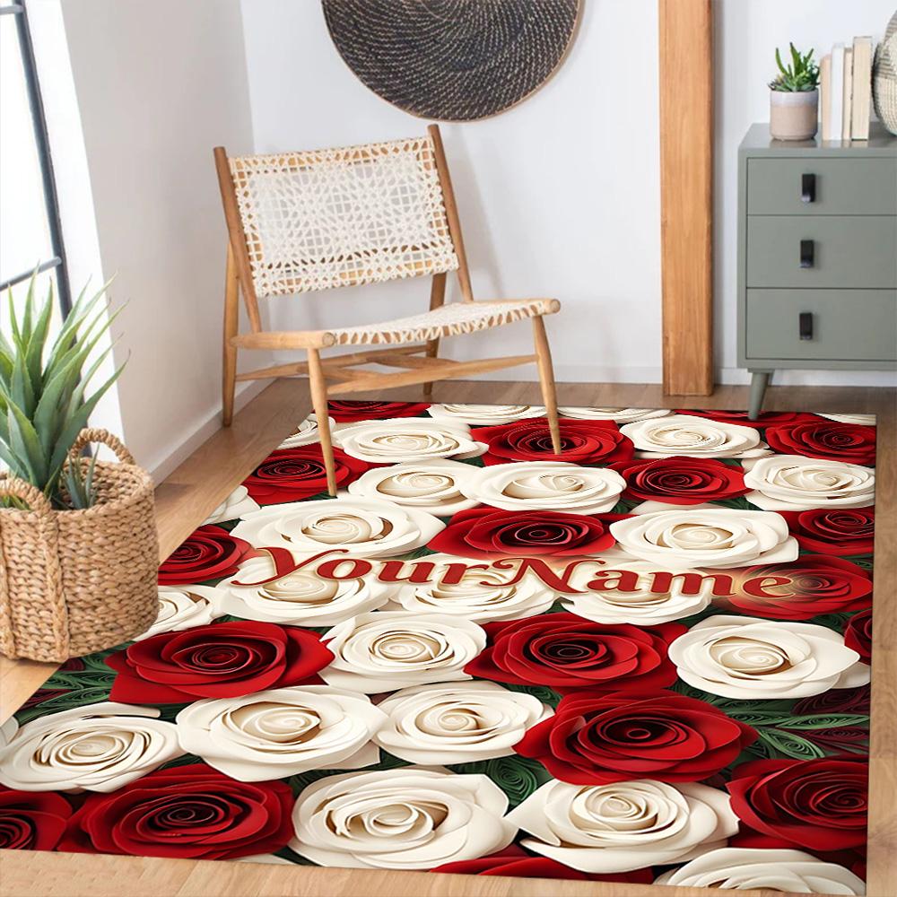 Rose Customized Name Floor Mat Suitable for Living Rooms Balcony Outdoor Decorate Room Antislip Carpet Office Home Decor Best for Christmas