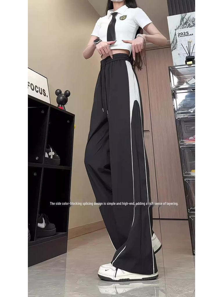 Unisex Striped Summer Pants for Teens, 2025 New Arrival, Straight Cut Wide-Leg Sports Style