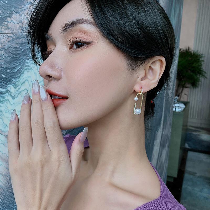 14K Real Gold Plating Korean   Design Fashion Jewelry AAA Zircon Brooch Pearl Earrings Elegant Women Banquet Party Earrings