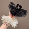 Sweet Double Layered Lace Flower Hair Scrunchies For Women Long Ribbon Bow Tie Girls Big Ruffles Bands Accessorie