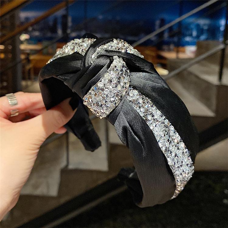 Fashion Bling Headband Solid Color Satin Crystal Rhinestone Headband Rhinestone Glitter Headband for Women чёрный