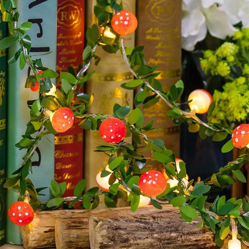 10LED LED Garland 150CM Fairy Lights Home Party Decoration Mushroom Waterproof Warm White Battery Powered String Lights