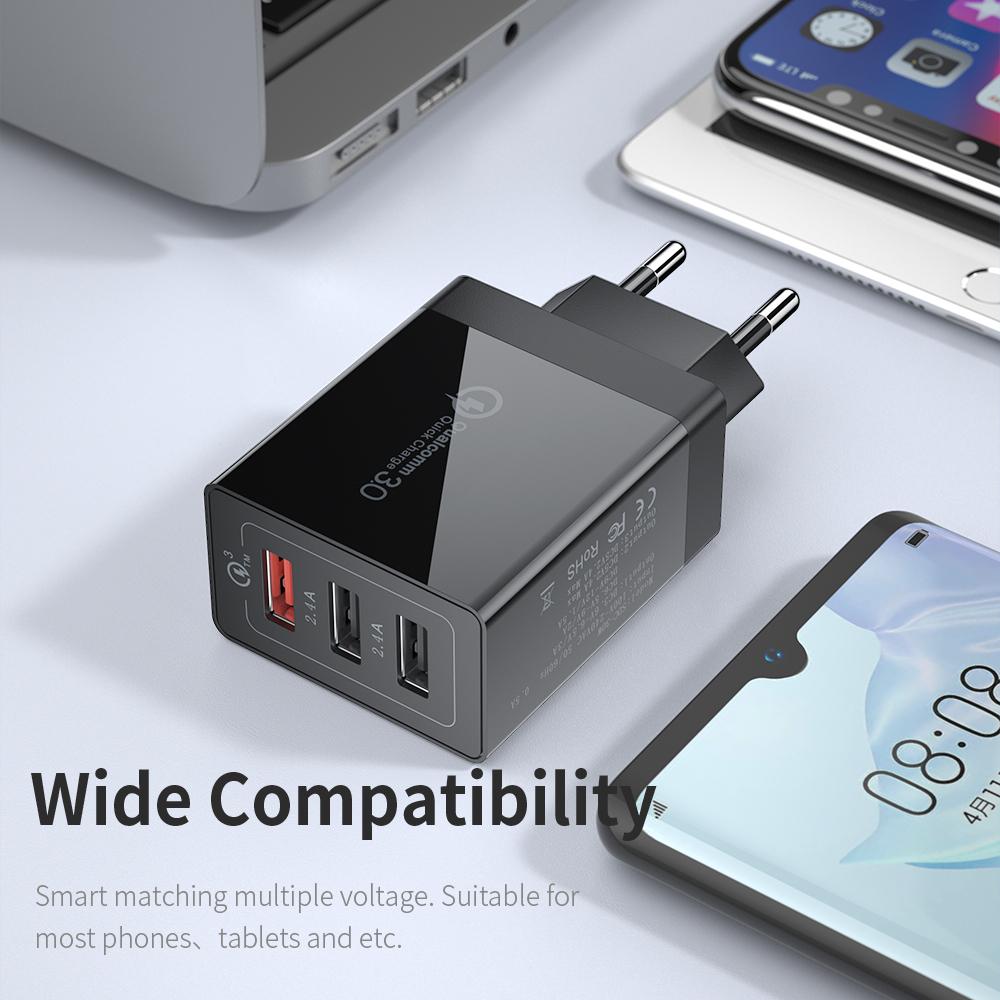 30W USB Type C Charger Quick Charge 3.0 For iPhone 14 Samsung Xiaomi 3 Port Multi Plug Wall Mobile Phone Fast Charging