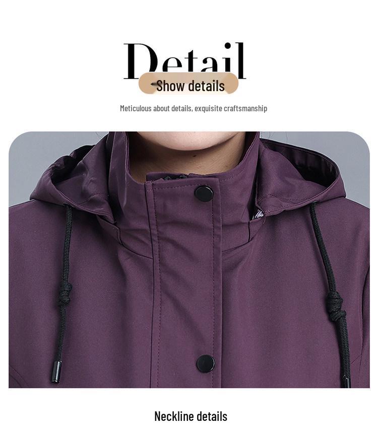 Mom's Spring Hooded Jacket for Mature Women - Solid Color, Loose Fit