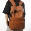 Men's High-Capacity Retro PU Leather Casual Backpack for High School and College Students