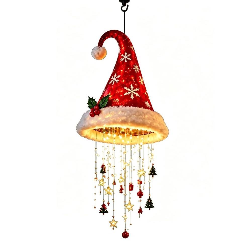 Romantic Glowing Santa Hat Lamp Snowflake Christmas Tree Pendant Light Christmas Decor