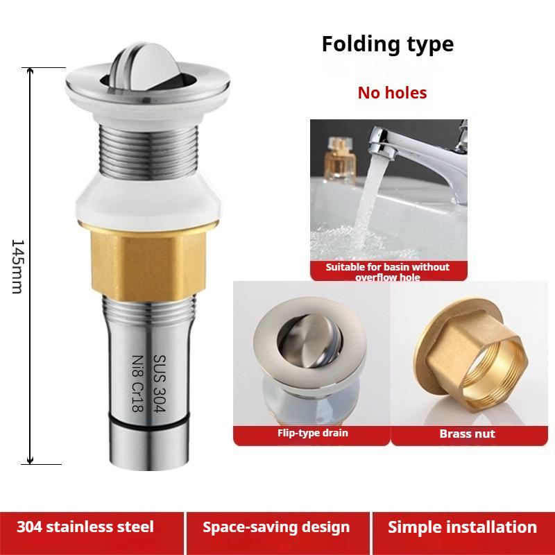 Stainless Steel Drain Fitting Washbasin Accessory Pop-up Core Basin Pipe Short Model Without Overflow Sink and Basin Set