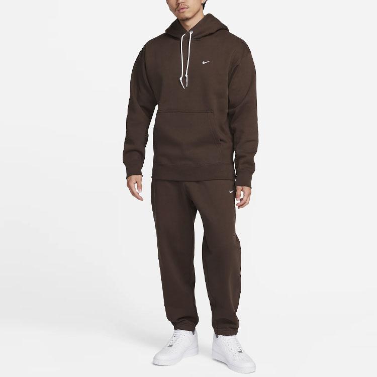 Nike Embroidered Logo Long Sleeve Pullover Hoodie Men Hoodie Brown DX1356-237