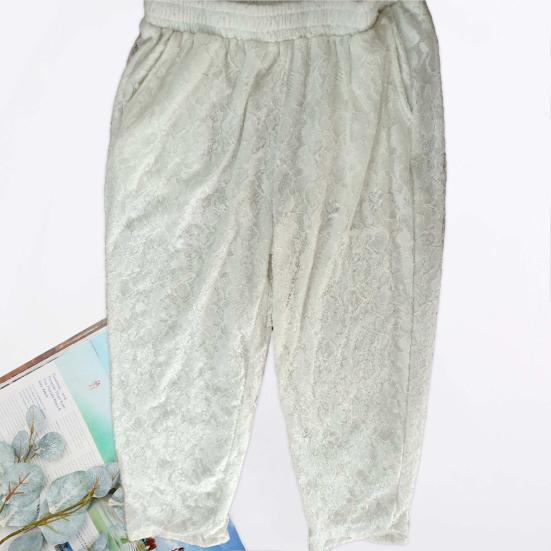 Damen Neunhosen Spitze Einfarbig Kordelzug Elastischer Bund Locker Weich Schräge Taschen Knöchellang Mittelhoch Taille Pendlerstil Damen Hosen