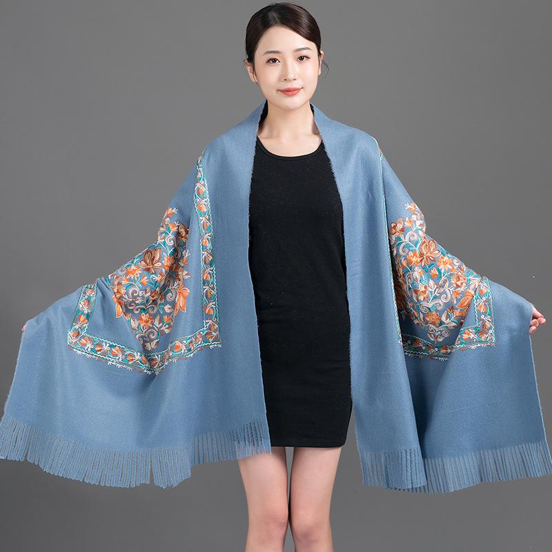 Fashion Scarf Women Cashmere Scarves Embroider Flower Wrap Scarf Tassel Shawl Soft Warm Thick Blanket Wraps Bufanda Mujer Scarf