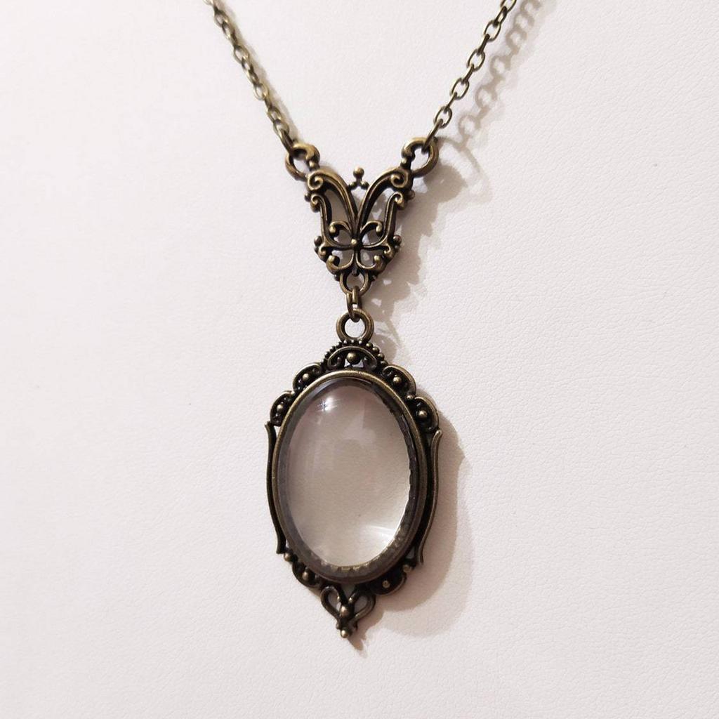 Magnifying Glass Necklace Monocle Glasses Lace Edge Oval-Magnifier Glasses Necklace Decor for Reading Birthday Gifts