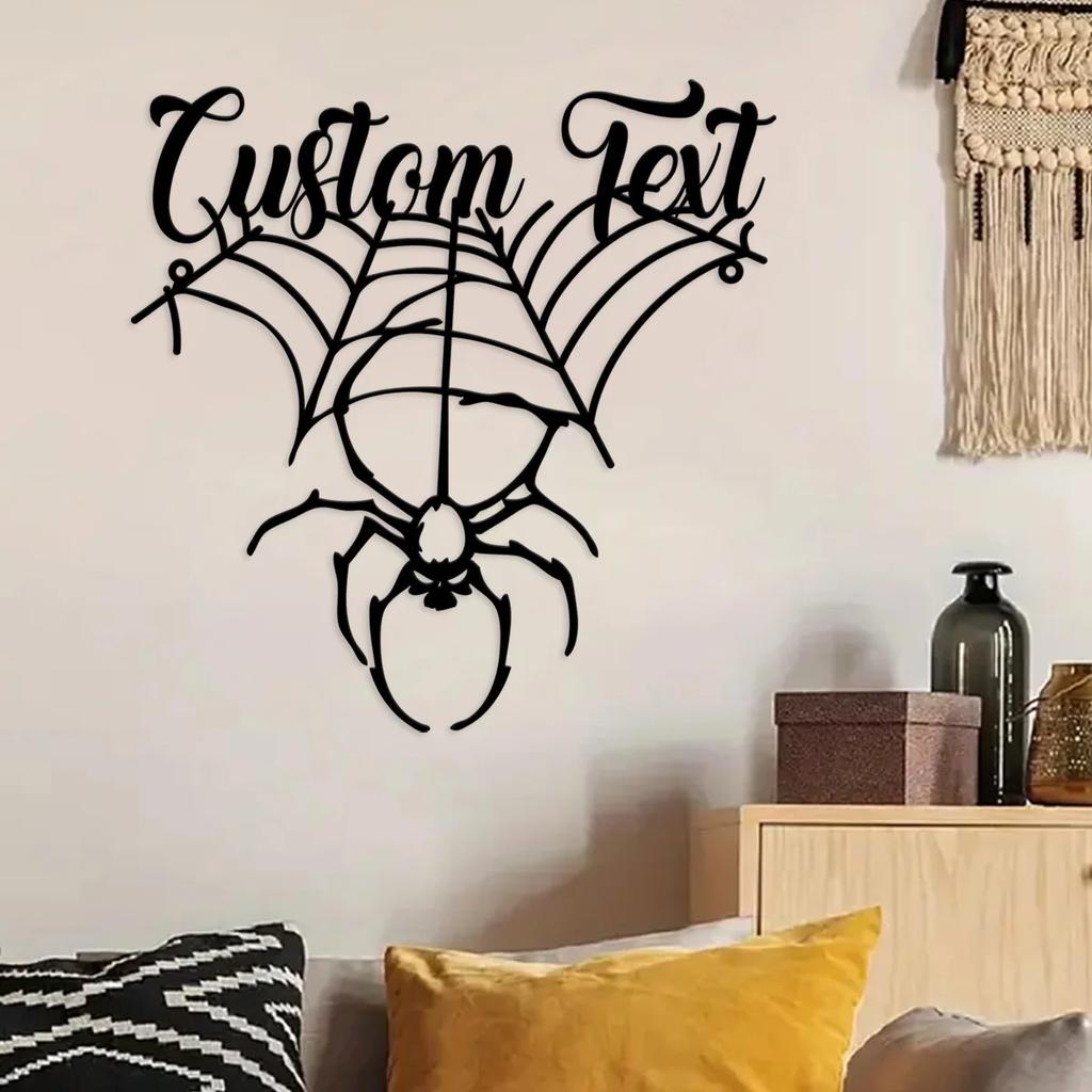Metal Spider Wall Art, Halloween Home Decor, Gothic Metal Sign, Spider Web Ornament, Vintage Tin Sign