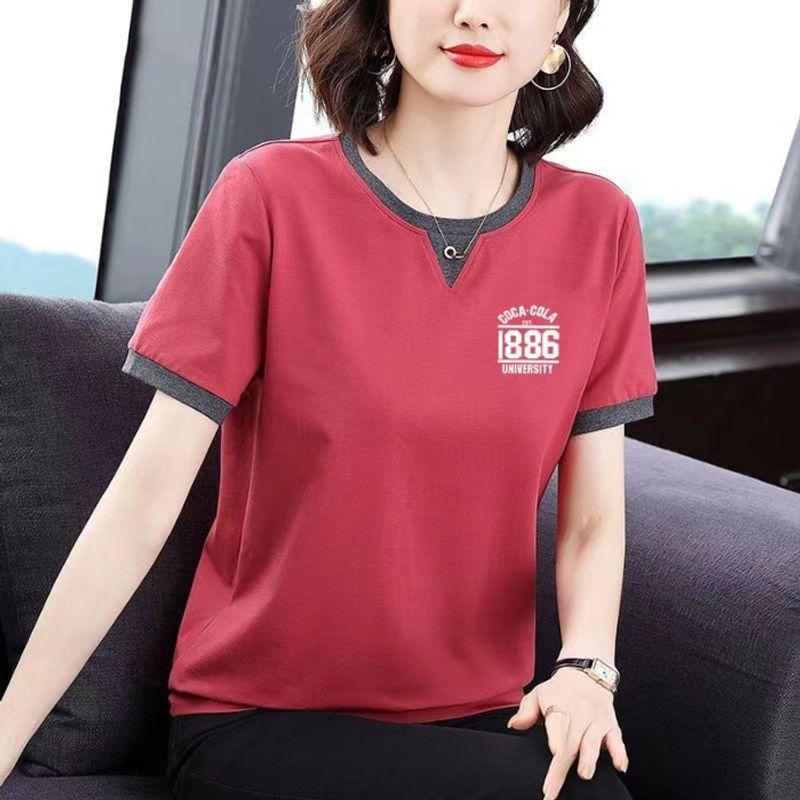 Loose-Fitting Pure Cotton Short Sleeves T-shirt Female 2024 New Arrival Summer Tops Middle-Aged and Elderly Plus Size Trendy Half Sleeve Small Shirt