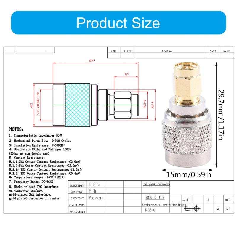 TNC To SMA Connectors Copper TNC SMA Signal Adapter for Computer and Office Use TNC SMA Copper Conversion Head