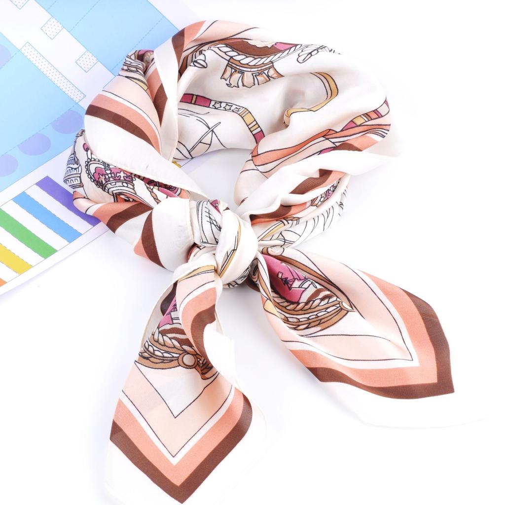 Women Retro Print Square Silk Scarf Soft Satin Small Scarf Multifunctional Hair Tie Bag Decor Wrap Elegant Business Matching Accessory