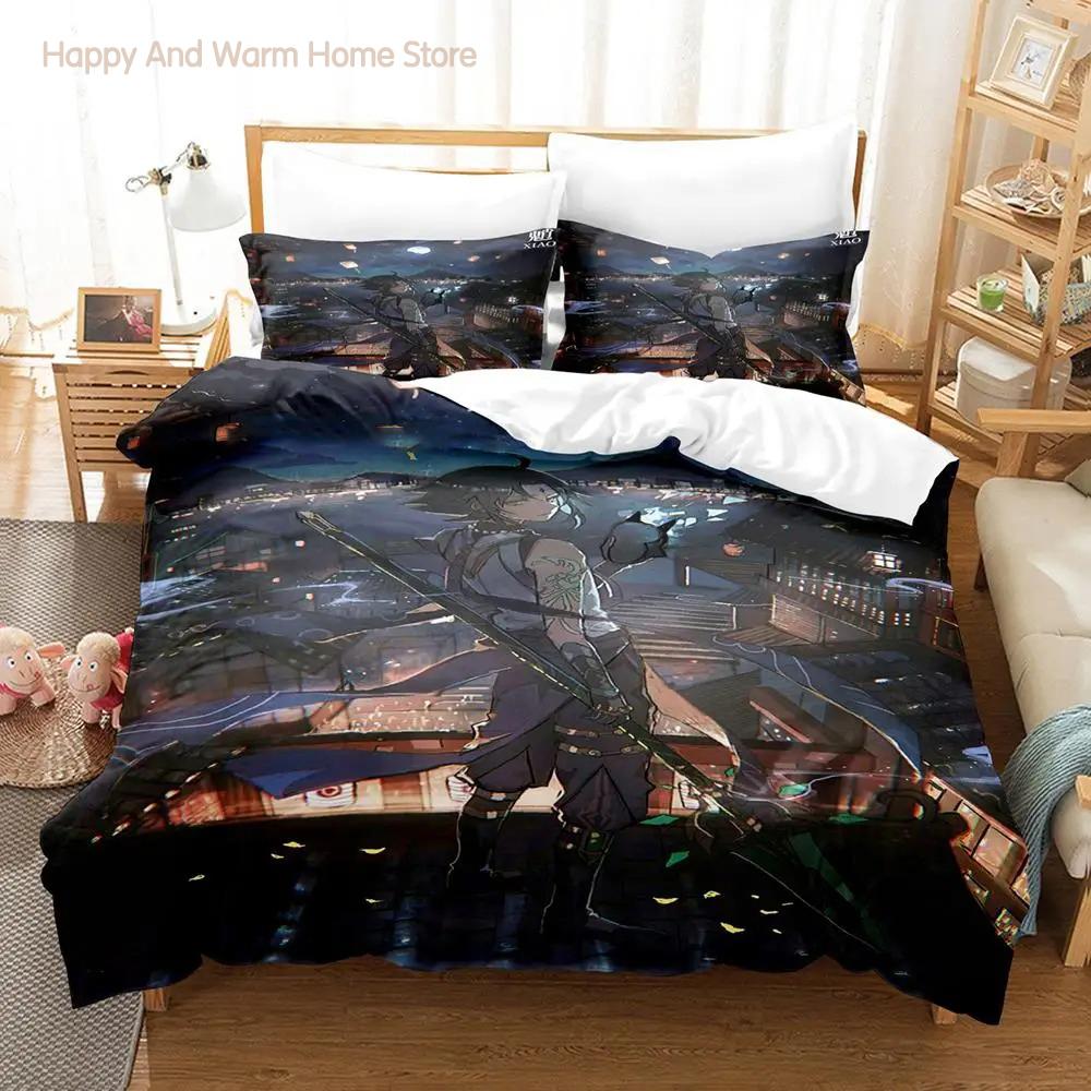 

Comforter Genshin Impact Xiao Bedding Set Single Twin Full Queen King Size Bed Set Aldult Boys Bedroom s Bed Comforter (quilt)-EU Single(135*200cm)3pcs