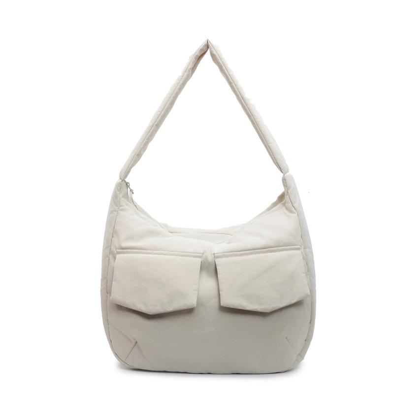 Korean version of simple lazy wind messenger bag women's large-capacity solid color versatile shoulder bag going out casual cotton clothes tote bag