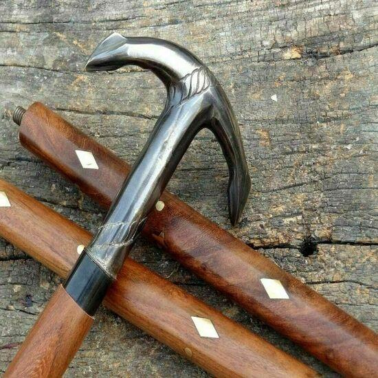 Brass Vintage Walking Stick Solid Ship Anchor Head Handle Wooden Walking Stick