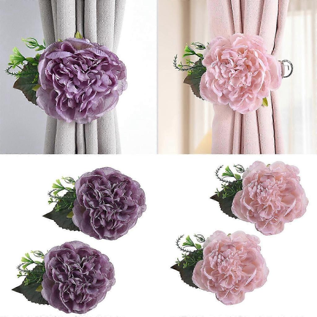 Flower Curtain Buckles, Decorative Contemporary Styles Curtain Tie with Large Flower Adjustable Korean Pink