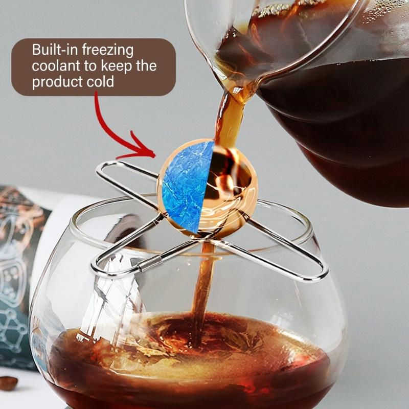 Metal Coffee Ice Maker Cube with Support Cooling Coffee Cube Gold Coffee Ice Cube Metal Texture Ice Coffee Sphere