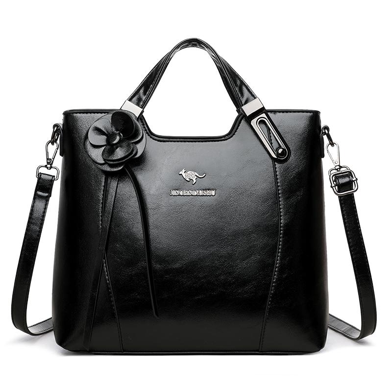 Retro PU Leather Handbags for Women Flower Decor Women's Shoulder Bag Leather Tote Bag