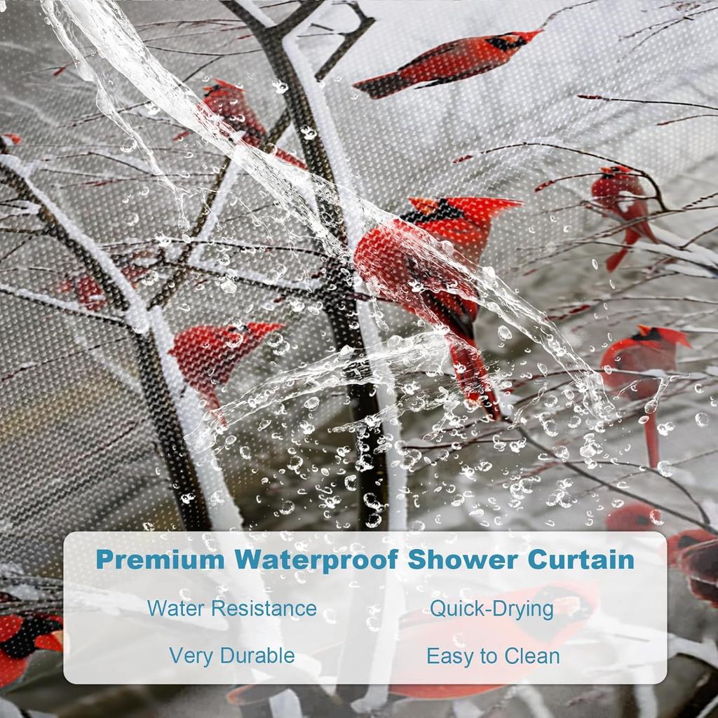 Forest Tree Shower Curtains Cute Cardinal Birds On Branch Theme Cloth Fabric Bathroom Decor Sets With Hooks Waterproof Washable