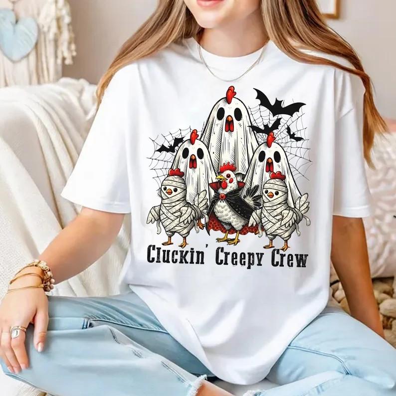 Funny Chicken Halloween Tee  Spooky Hen Lover Shirt  Chicken Mom Fall Outfit Unisex T-Shirt S