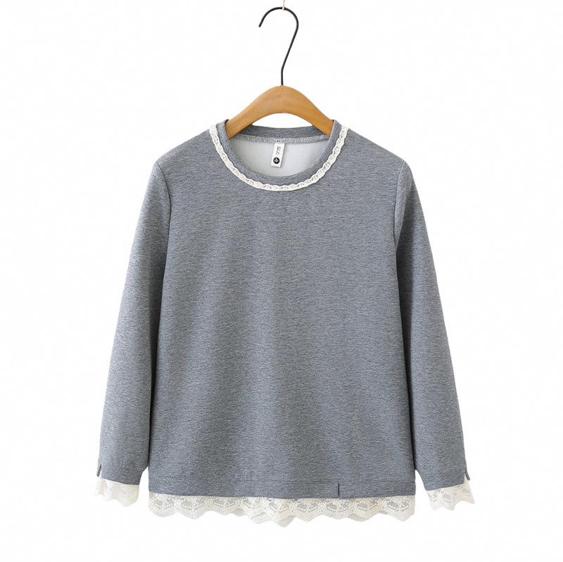 Women's Plus Size Lace Hem Hoodie Sweatshirt - Spring 2026 Chubby Girl Long Sleeve Casual Top