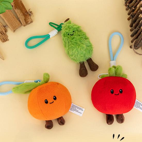 Süßer Obst-Gemüse-Schlüsselanhänger mit tragbarer Aufhängeschnalle Plüsch-Rucksack-Anhänger Hautfreundliches Quetschspielzeug Stressabbau Fidget Geschenk für Kinder Erwachsene