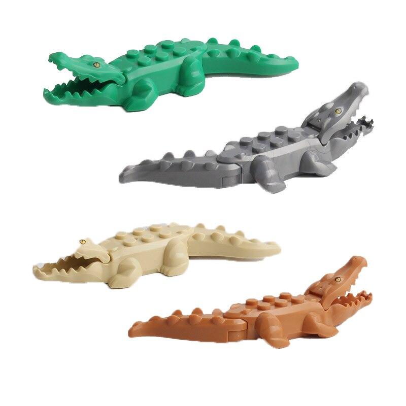 12pz Blocchi da Costruzione Animali della Città Figure Zoo Modello Mattoncini Coccodrillo Squalo Mucca Giocattoli Educativi Regalo di Natale per Bambini