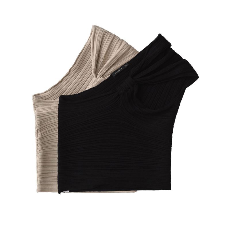 Kaslead New Arrival Women's Clothing Fashion Style Fashion Slim Looking Rib Knitting Asymmetric Tops 4240001