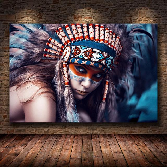 Canvas Painting Indian Aboriginal Woman Wall Art Canvas Posters and Prints Print Pictures for Home Living Room Decoration