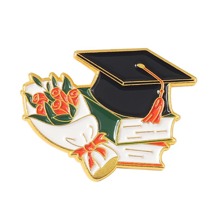 Elegant Unisex Graduation Brooch With Doctor Cap And Book Design Celebrating Knowledge