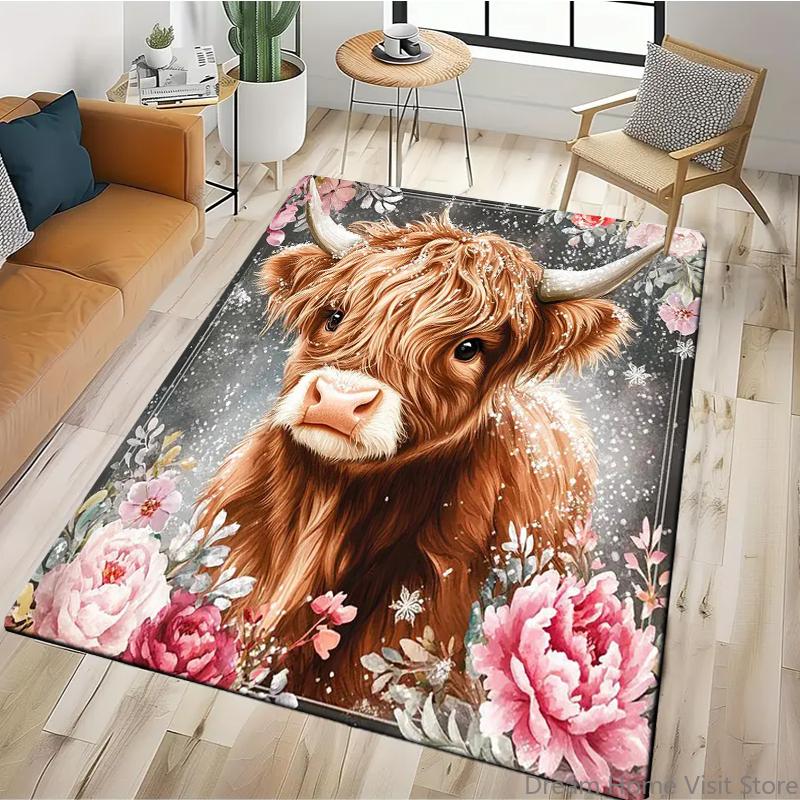 15 Size Highland Cow Printed Carpet Rugs for Home Living Room Bedroom Sofa Doormat Decor,kids Area Rug Non-slip Floor Mat