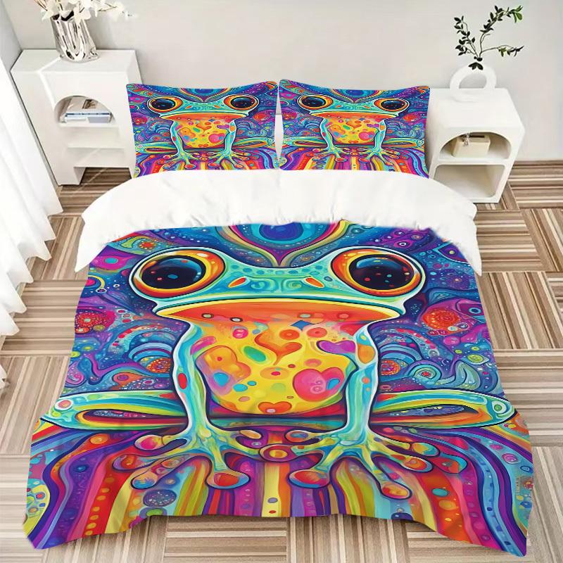 3pc Froggy Colors Cover Set - 1 Quilt Cover + 2 Pillowcases, All Seasons Bedroom Setting, Perfect for Home073