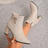 Pointed Toe Versatile Skinny Cloth Top Block Heel Booties Fashion Metal Buckle Side Zipper Non-Slip High Heels