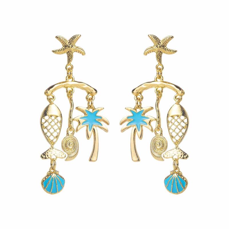Bohemian Metal Shell Starfish Drop Earrings for Women Lady Ocean Beach Style Dangle Earrings Vacation Party Jewelry Accessories