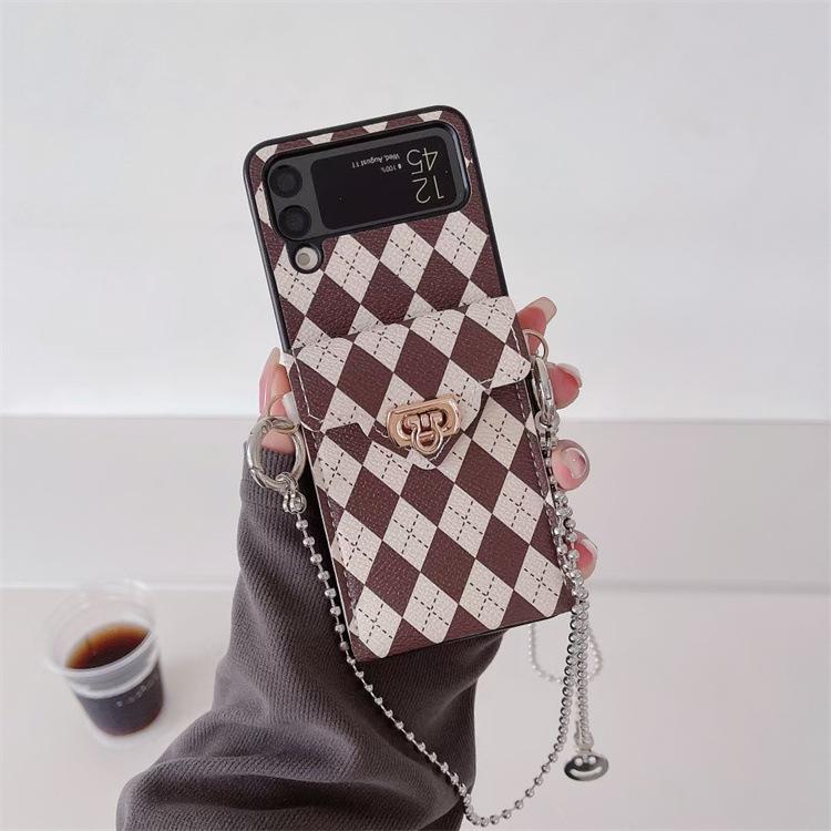 Applicable to Samsung ZFlip3 oblique span diamond mobile phone case P50Pocket lock card bag zflip4 protective case