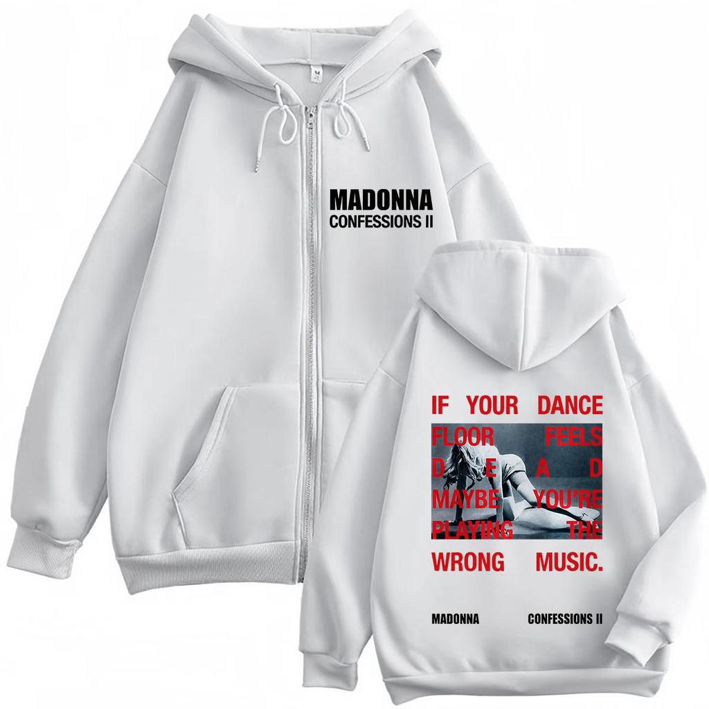 Madonna CONFESSIONS II Album Tour Print Zipper Hoodie Men Women Vintage Sweatshirts Loose Casual Hip-hop Zip Up Jacket Coat