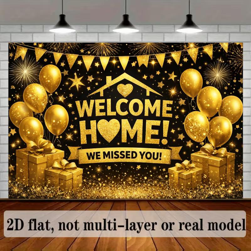 2D Glitter Gold Fireworks Welcome Home Photography Background