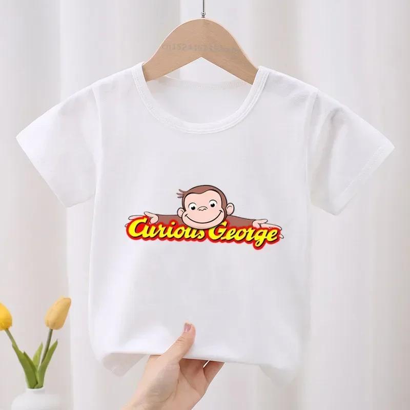Curious George Roztomilý opičí potisk Dětské tričko Dětské oblečení Letní Oblečení pro holčičky Chlapecká trička s krátkým rukávem