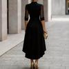 Women's Color Mesh Cocktail Dress with Mock Neck, Three-Quarter Sleeves and Asymmetric Hem for Evening Party